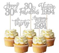 SYKYCTCY 30 Pack Vintage 1994 Cupcake Toppers Glitter Happy 30th Thirty Awesome Since 1994 Cupcake Picks 30 Fabulous Cake Decorations for 30th Birthday Wedding Anniversary Party Supplies Silver