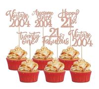 SYKYCTCY 30 Pack Vintage 2004 Cupcake Toppers Glitter Happy 21st Twenty-one Awesome Since 2004 Cupcake Picks 21 Fabulous Cake Decorations for 21st Birthday Wedding Anniversary Party Supplies Rose gold