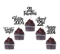 SYKYCTCY 30 Pack Vintage 2004 Cupcake Toppers Glitter Happy 21st Twenty-one Awesome Since 2004 Cupcake Picks 21 Fabulous Cake Decorations for 21st Birthday Wedding Anniversary Party Supplies Black