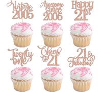 SYKYCTCY 30 Pack Vintage 2005 Cupcake Toppers Glitter Happy 21st Twenty-one Awesome Since 2005 Cupcake Picks 21 Fabulous Cake Decorations for 21st Birthday Wedding Anniversary Party Supplies Rose gold