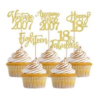 SYKYCTCY 30 Pack Vintage 2007 Cupcake Toppers Glitter Eighteen Awesome Since 2007 Happy 18th Cupcake Picks 18 Fabulous Cake Decorations for 18th Birthday Wedding Anniversary Party Supplies Gold
