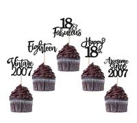 SYKYCTCY 30 Pack Vintage 2007 Cupcake Toppers Glitter Happy 18th Eighteen Awesome Since 2007 Cupcake Picks 18 Fabulous Cake Decorations for 18th Birthday Wedding Anniversary Party Supplies Black