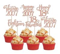 SYKYCTCY 30 Pack Vintage 2007 Cupcake Toppers Glitter Happy 18th Eighteen Awesome Since 2007 Cupcake Picks 18 Fabulous Cake Decorations for 18th Birthday Wedding Anniversary Party Supplies Rose gold