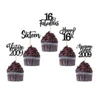 SYKYCTCY 30 Pack Vintage 2009 Cupcake Toppers Glitter Happy 16th Sixteen Awesome Since 2009 Cupcake Picks 16 Fabulous Cake Decorations for 16th Birthday Wedding Anniversary Party Supplies