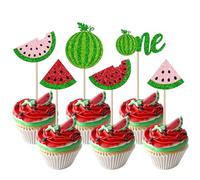 SYKYCTCY 30 Pack Watermelon Cupcake Toppers Glitter One Watermelon Cupcake Picks Decorations for First Birthday Summer Sweet Fruit Themed Baby Shower Kids 1st Birthday Party Cake Decorations