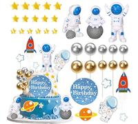 SYKYCTCY 31 Pack Space Cake Topper Space Astronaut Cake Toppers Outer Spacemen Cupcake Picks Rocket Planet Trip to the Moon Cake Decorations Baby Shower Kids Birthday Party Cake Decorations Supplies