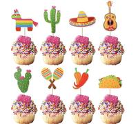 SYKYCTCY 32 Pack Mexican Fiesta Cupcake Toppers Cactus Donkey Maraca Sombrero Pepper Guitar Cupcake Picks for Mexican Fiesta Theme Baby Shower Birthday Party Cake Decorations Supplies