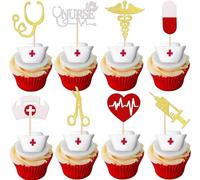 SYKYCTCY 32 Pack Nurse Cupcake Toppers Glitter Nursing School Graduation Cupcake Picks Medical Rn Nurse Grad Themed Birthday Baby Shower Party Cake Decorations Supplies