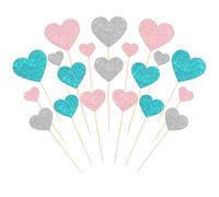 SYKYCTCY 35 Pack Love Heart Cupcake Toppers Glitter Mixed Size Wedding Engagement Cupcake Picks Decorations for Wedding Anniversary Bridal Shower Birthday Valentine's Day Party Supplies Colorful