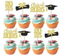 SYKYCTCY 36 Pack 2025 Graduation Cupcake Toppers Glitter Class of 2025 Grad Cap Diploma Cupcake Picks 2025 Graduation Theme Party Cake Decorations Supplies Gold