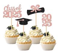 SYKYCTCY 36 Pack 2025 Graduation Cupcake Toppers Glitter Congrats Class of 2025 Diploma Grad Cap Cupcake Picks Proud of You Cake Decorations for Graduation Theme Party Supplies Rosegold