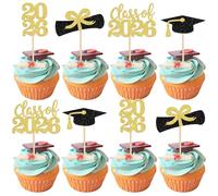 SYKYCTCY 36 Pack 2026 Graduation Cupcake Toppers Glitter Class of 2026 Grad Cap Diploma Cupcake Picks 2026 Graduation Theme Party Cake Decorations Supplies Gold
