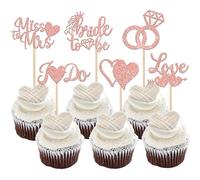SYKYCTCY 36 Pack Bridal Shower Cupcake Toppers Glitter Diamond Ring, Love I Do Cupcake Picks Miss to Mrs Bridal Shower Wedding Engagement Bachelorette Party Cake Decorations Supplies Rose Gold