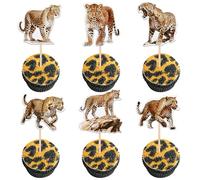 SYKYCTCY 36 Pack Cheetah Cupcake Toppers Prairie Leopard Cupcake Picks Jungle Safari Animal Cupcake Decoration for Cheetah Animal Theme Baby Shower Leopard Birthday Party Cake Decorations Supplies