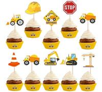 SYKYCTCY 36 Pack Construction Cupcake Toppers Dump Truck Excavator Tractor Party Stop Sign Cupcake Picks Kids Birthday Construction Theme Baby Shower Party Cake Decorations Supplies