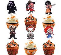 SYKYCTCY 36 Pack Fantasy Horror Manga Cupcake Toppers Halloween Spooky Ghost Cupcake Picks Friday the 13th Horror Movie Halloween Horror Theme Birthday Baby Shower Party Cake Decorations Supplies
