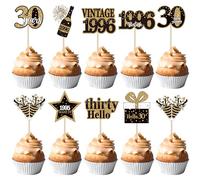 SYKYCTCY 36 Pack Happy 30th Birthday Cupcake Toppers cheers to 30th Vintage 1996 Cupcake Picks Hello Thirty Birthday Cupcake Decorations for 30th Birthday Wedding Anniversary Party Supplies