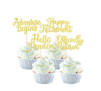 SYKYCTCY 36 Pack Happy Retirement Cupcake Toppers Glitter Officially Retired Hello Pension Adventure Begins Cupcake Picks Retirement Theme Birthday Party Cake Decorations Supplies Gold