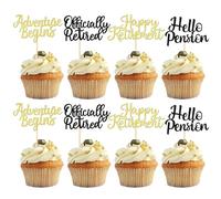 SYKYCTCY 36 Pack Happy Retirement Cupcake Toppers Glitter Officially Retired Hello Pension Adventure Begins Cupcake Picks Retirement Theme Birthday Party Cake Decorations Supplies Gold and Black