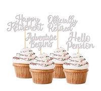 SYKYCTCY 36 Pack Happy Retirement Cupcake Toppers Glitter Officially Retired Hello Pension Adventure Begins Cupcake Picks Retirement Theme Birthday Party Cake Decorations Supplies Silver