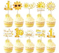 SYKYCTCY 36 Pack Here Comes The Son Cupcake Toppers First Trip Around The Sun Decorations Sun Cupcake Toppers A Little Sunshine is On The Way Cake Decorations for Sun Theme 1st Birthday Party Supplies