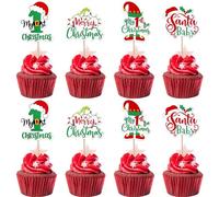 SYKYCTCY 36 Pack Merry Christmas Cupcake Toppers My First Birthday Christmas Cupcake Picks Santa Baby Hat Xmas 1st Birthday Cupcake Decorations Party Supplies