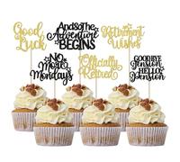 SYKYCTCY 36 Pack Retirement Cupcake Toppers Glitter officially retired Cupcake Picks And So The Adventure Begins Good Luck Cake Decorations for Retirement Theme Birthday Party Supllies Black Gold