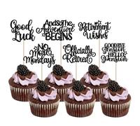 SYKYCTCY 36 Pack Retirement Cupcake Toppers Glitter officially retired Cupcake Picks And So The Adventure Begins Good Luck Cake Decorations for Retirement Theme Birthday Party Supllies Black