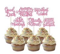SYKYCTCY 36 Pack Retirement Cupcake Toppers Glitter officially retired Cupcake Picks And So The Adventure Begins Good Luck Cake Decorations for Retirement Theme Birthday Party Supllies Pink