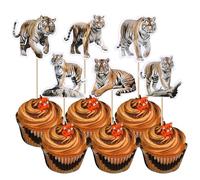 SYKYCTCY 36 Pack Tiger Cupcake Toppers Jungle Safari Animal Cupcake Picks Forest Tiger Birthday Cupcake Decoration for Baby Shower Kids Boys Girls Birthday Party Cake Decorations Supplies
