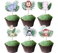 SYKYCTCY 36 Pack Woodland Cupcake Toppers Wild One Tropical Leave Animals Cupcake Picks Jungle Safari Animal Cake Decor Woodland Animal Kids Birthday Baby Shower Theme Party Supplies Decor (UKTC-256)