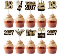 SYKYCTCY 36 PCS Happy 18th Birthday Cupcake Toppers Double Sided Eighteen Hello 18 Vintage 2007 Cupcake Picks Cheers to 18 Years 18 Fabulous Cake Decorations for 18th Birthday Party Supplies