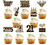 SYKYCTCY 36 PCS Happy 21st Birthday Cupcake Toppers Double Sided Twenty One Hello 21 Vintage 2005 Cupcake Picks Cheers to 21 Years 21 Fabulous Cake Decorations for 21st Birthday Party Supplies