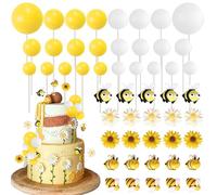 SYKYCTCY 39 Pack Bee Cake Decorations Happy Bee Day Cake Topper Balls Cake Picks Honeycomb Daisy Sunflower Cake Decoration for Bee Themed Birthday Party Supplies