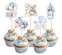 SYKYCTCY 40 Pack Baby Bear Cupcake Toppers It's a Boy Cupcake Picks Baby Stroller Bottle Balloon Cake Decorations for Gender Reveal Theme Baby Boy Birthday Party Supplies