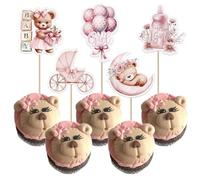 SYKYCTCY 40 Pack Baby Bear Cupcake Toppers It's a Girl Cupcake Picks Pink Moon Baby Stroller Bottle Balloon Cake Decorations for Gender Reveal Theme Baby Girl Birthday Party Supplies