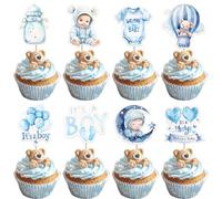 SYKYCTCY 40 Pack Baby Boy Cupcake Topper It's a Boy Cupcake Picks Blue Moon Baby Bottle Hot Air Balloon Cake Decorations for Welcome Baby Theme Gender Reveal Baby Boy Bithday Party Supplies