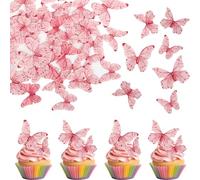 SYKYCTCY 40 Pack Edible Butterfly Cupcake Toppers Wafer Paper Lively 3D Butterflies Cake Picks for Butterfly Theme Baby Shower Boys Girls Wedding Birthday Party Cake Decorations Supplies Pink 02