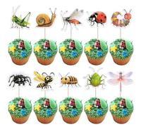 SYKYCTCY 40 Pack Insect Cupcake Toppers Ladybugs Spiders Snail Grasshoppers Dragonfly Caterpillar Bee Cupcake Picks Insects Party Decorations for Baby Shower Birthday Party Cake Decorations Supplies