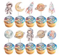 SYKYCTCY 40 Pack Outer Space Cupcake Toppers Planet Rocket Spaceship Moon Star Birthday Cupcake Picks Solar System Galaxy Universe Planets Birthday Cupcake Decorations Party Supplies