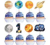 SYKYCTCY 40 Pack Outer Space Cupcake Toppers Planet Rocket Spaceship Moon Star First Birthday Cupcake Picks Solar System Galaxy Universe Planets 1st Birthday Cupcake Decorations Party Supplies