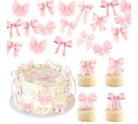 SYKYCTCY 48 Pack Edible Bow Cupcake Toppers Paper Pink Bowknot Cupcake Picks Bow Tie Cupcake Decorations for Wedding Bridal Shower Theme Pink Girl Birthday Party Cake Decorations Supplies