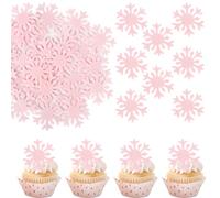 SYKYCTCY 50 Pack Edible Snowflake Cupcake Toppers Frozen Snowflake Cake Picks Decorations for Snowflake Theme Winter Wonderland Baby Shower Birthday Christmas Party Supplies Pink