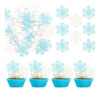 SYKYCTCY 50 Pack White and Blue Edible Snowflake Cupcake Toppers Snowflakes Cake Topper Decorations for Christmas Winter Holiday Frozen Theme Babyshower Birthday Wedding Party Supplies