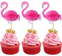 SYKYCTCY 50 Pcs 3D Flamingo Cupcake Toppers Cocktail Tropical Aloha Luau Cupcake Picks Flamingo Summer Hawaiian Beach Cupcake Decorations for Baby Shower Birthday Wedding Party Supplies Pink