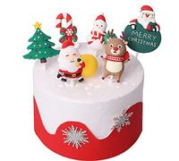 SYKYCTCY 6 Pack Santa Claus Merry Christmas Cake Toppers Resin Little Figurine Cane Snowman Deer Christmas Tree Cake Topper Picks for Merry Christmas Theme Holiday Party Cake Decorations Supplies