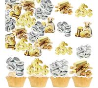 SYKYCTCY 60 Pack Edible 100 Dollar Bill Cake Cupcake Toppers Small Edible Money Cake Topper Edible Money Image Wafer Paper Cake Decorations Precut Fake Money for Birthday Party Supplies