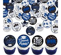 SYKYCTCY 60 Pack Edible 2026 Graduation Cupcake Toppers Wafer Paper Grad Cap Diploma Cake Decorations Edible Class of 2026 Cupcake Picks for 2026 Graduation Theme Party Cake Decor Supplies