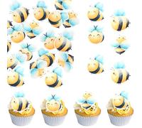 SYKYCTCY 60 Pack Edible Bumble Bee Cupcake Toppers Edible Honey Bee Cupcake Picks Waper Paper Oh Babee Cupcake Decorations for Bee Theme Baby Shower Birthday Party Cake Food Decorations Supplies