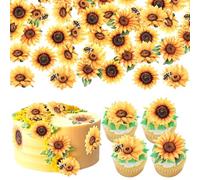 SYKYCTCY 60 Pack Edible Daisy Bee Cupcake Toppers Edible Wafar Paper Spring Bridal Engagement Baby Shower Birthday Party Honey Bee Toppers Anniversary Party Decorations Supplies